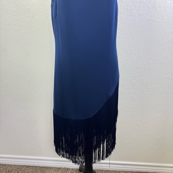 Trina Turk Alana navy‎ swing size 6 mock pleat Elegant Navy Fringe Dress nwt - Picture 11 of 14